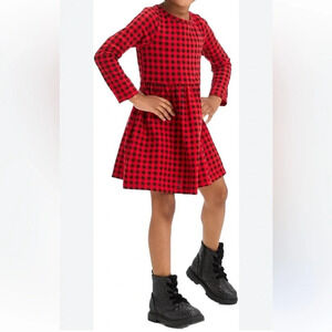 Cat & Jack Girls Buffalo Plaid Red & Black Long Sleeve Holiday Dress S (6/6X)